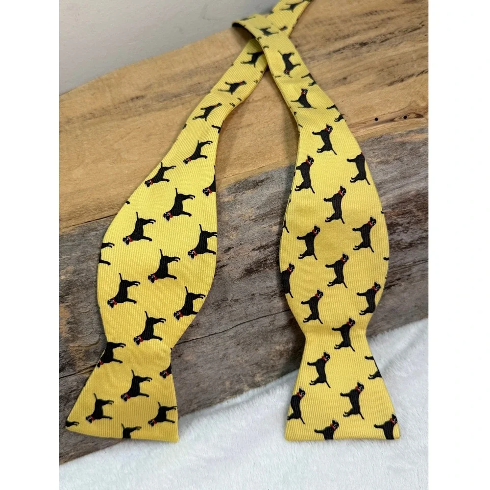 Southern Proper Mens Yellow Silk Black Lab Dog Self-Tie Bow Tie Lux Adjustable - Picture 2 of 6